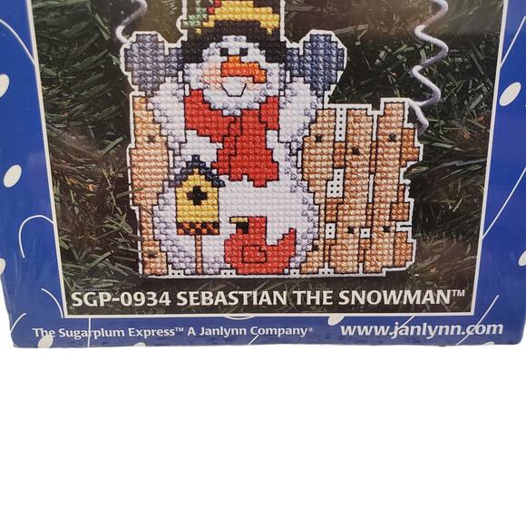 Wizzers Counted Cross Stitch Sebastian the Snowman Christmas Ornament NEW VTG - Picture 2 of 6